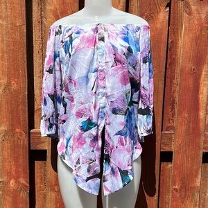 Jennifer Lopez Floral Off-Shoulder Top Size XS